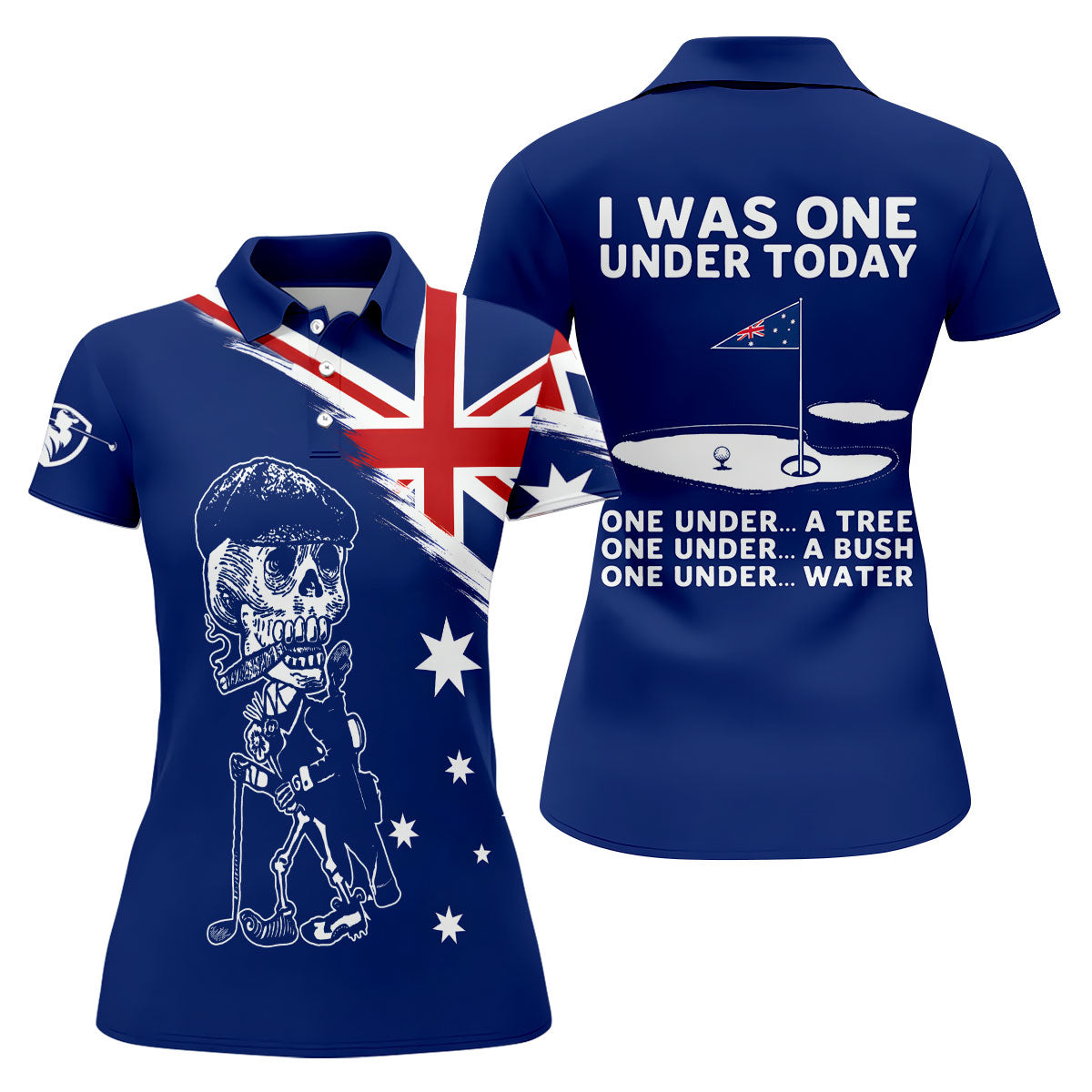 I Was One Under Today Skeleton Golfer Australia Flag Print Ladies Golf Tops, Golf Shirt For Women