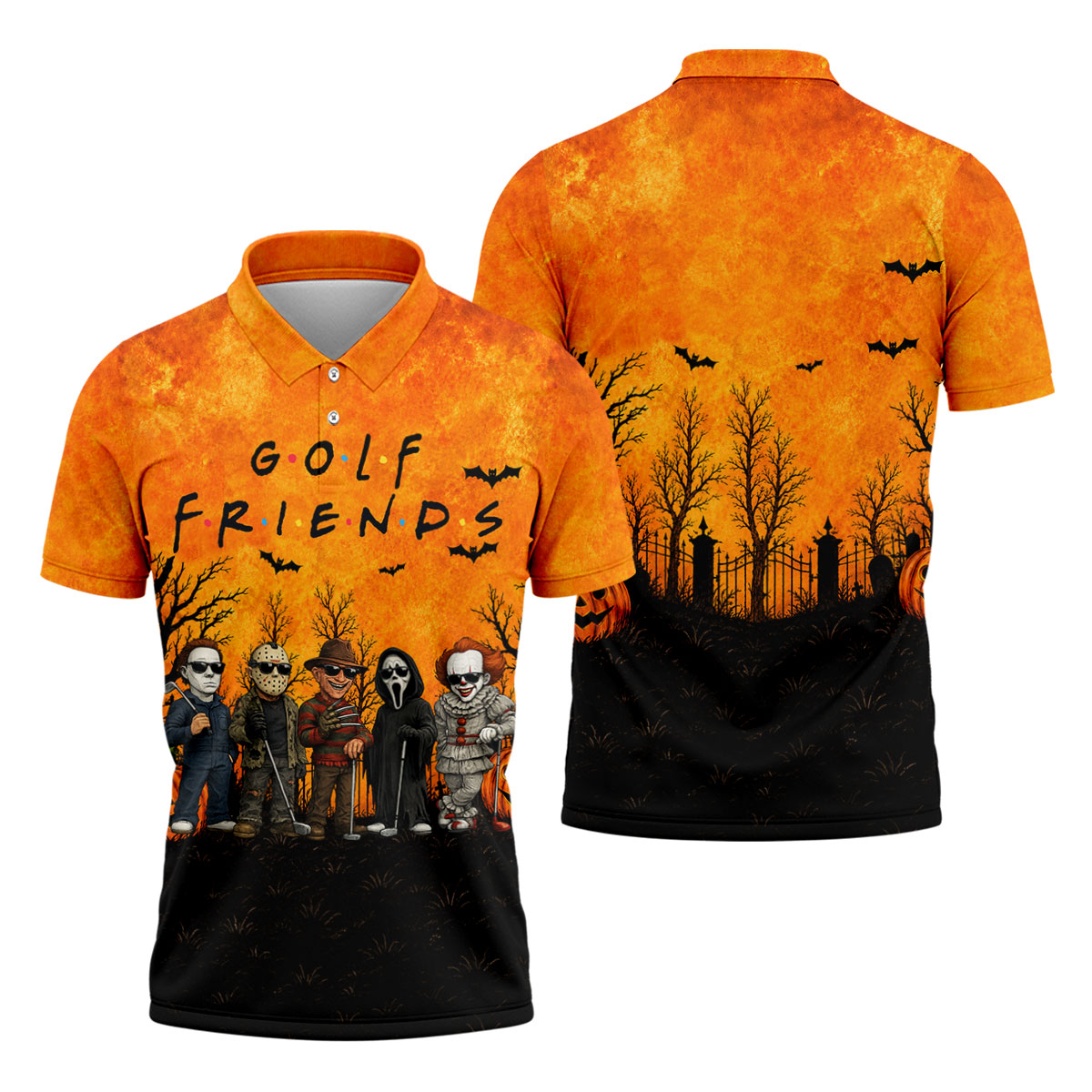 Halloween Golf Friends Hawaiian Golf Shirt, Mens Golf Polo, Golf Shirts For Men