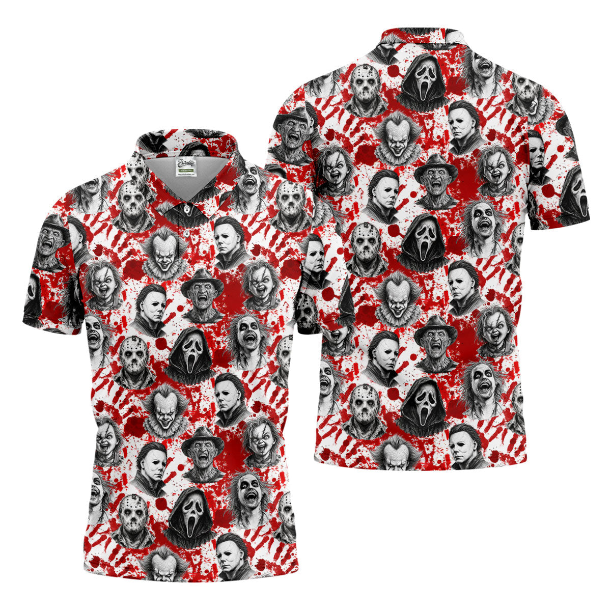 Halloween Horror Character Blood Splatter Polo Shirt, Mens Golf Polo, Golf Apparel For Men