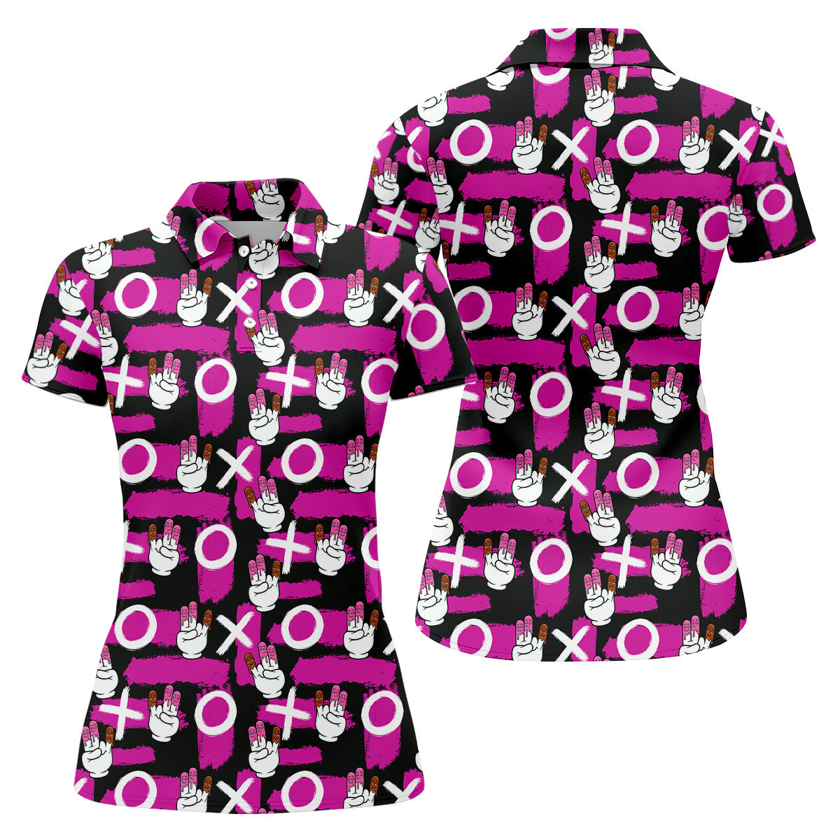 Chocolate Fingers Adult Humor XOXO Black Purple Fun Women's Golf Shirts, Valentines Golf Gift, Women's Golf Tops