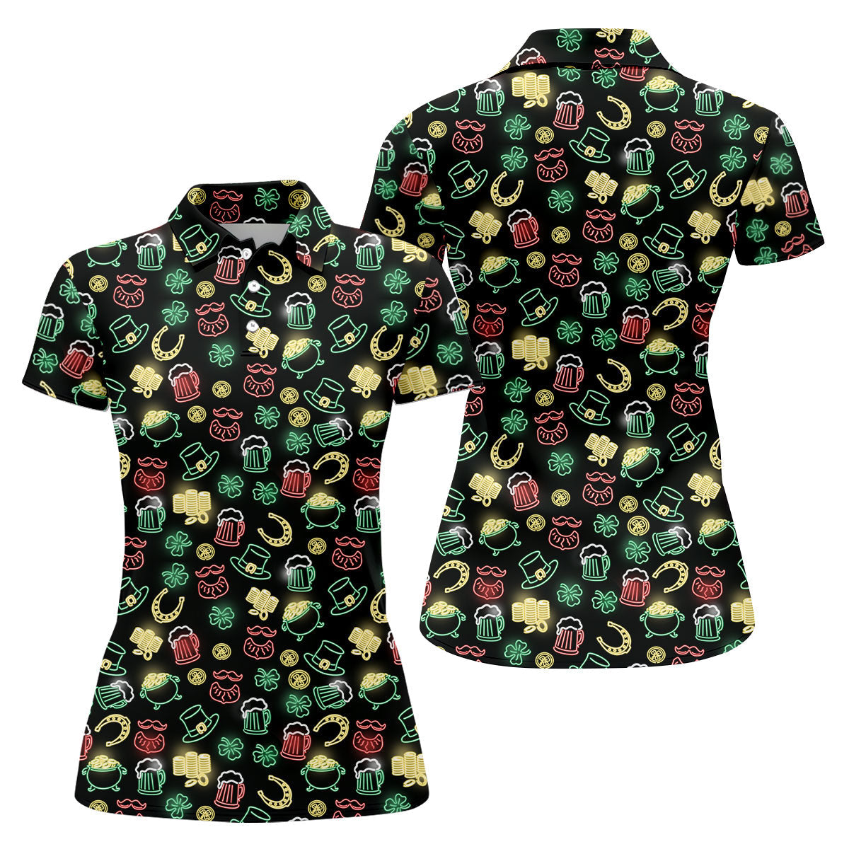 Leprechaun Hats Gold Coins Pot St Patrick's Day Shamrock Golf Shirt, Women's Golf Tops, Ladies Golf Polos