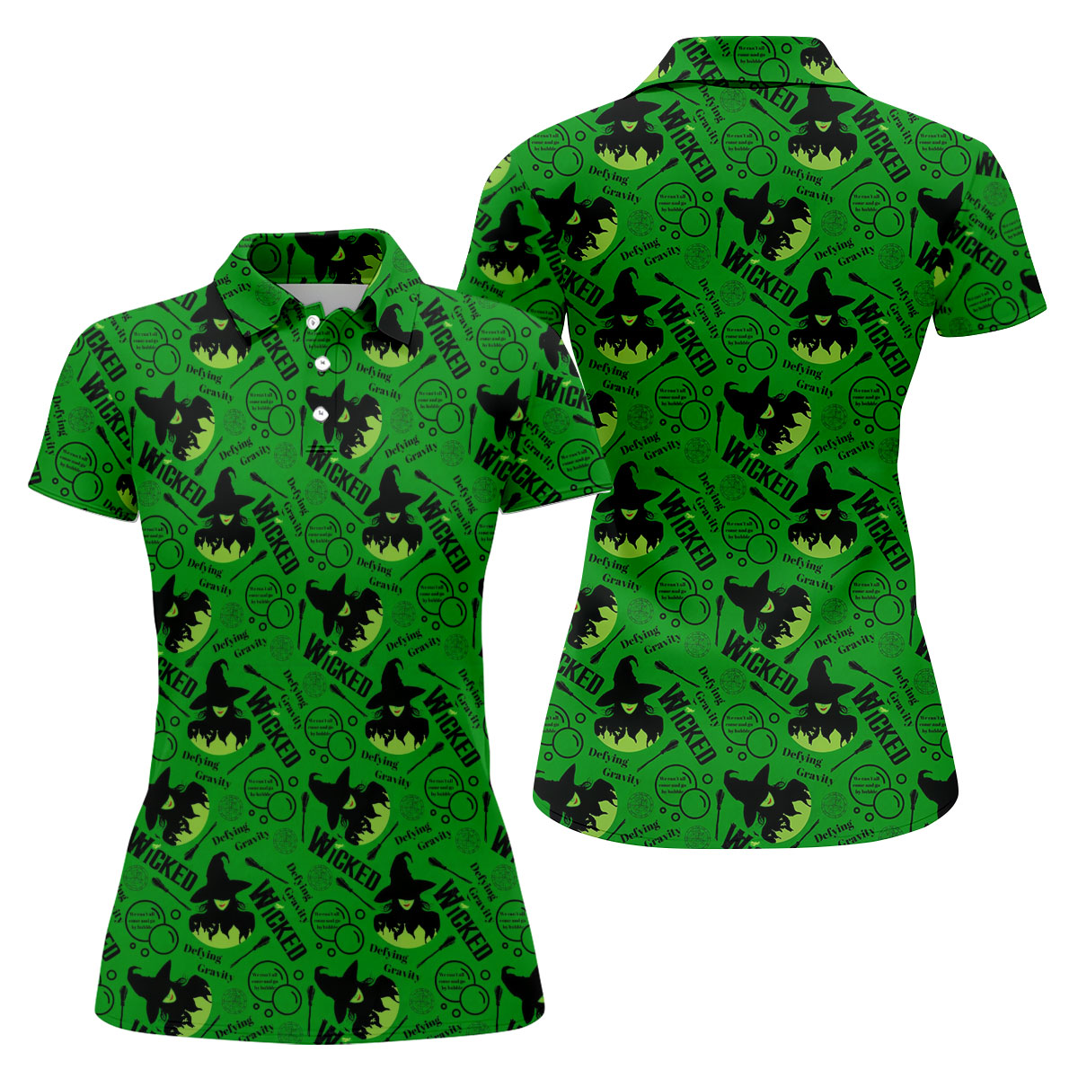 Green Witch Bubble Pattern Halloween Polo Shirt, Ladies Golf Shirts, Golf Polo For Women