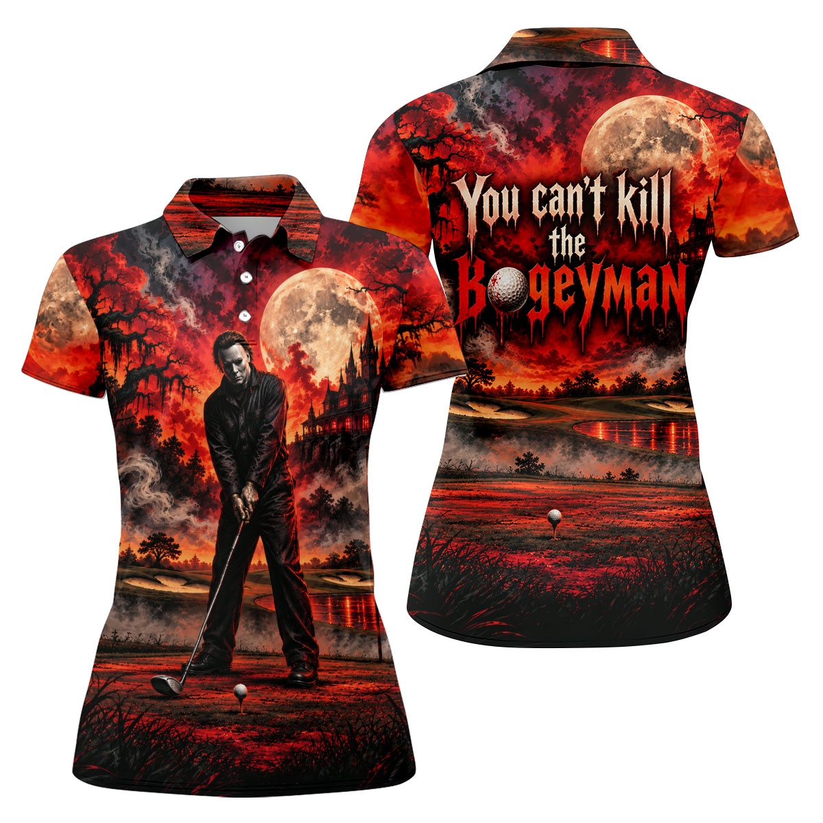 Can't Kill Bogeyman Horror Character Polo Shirt, Halloween Golf Shirt, Women's Golf Polo