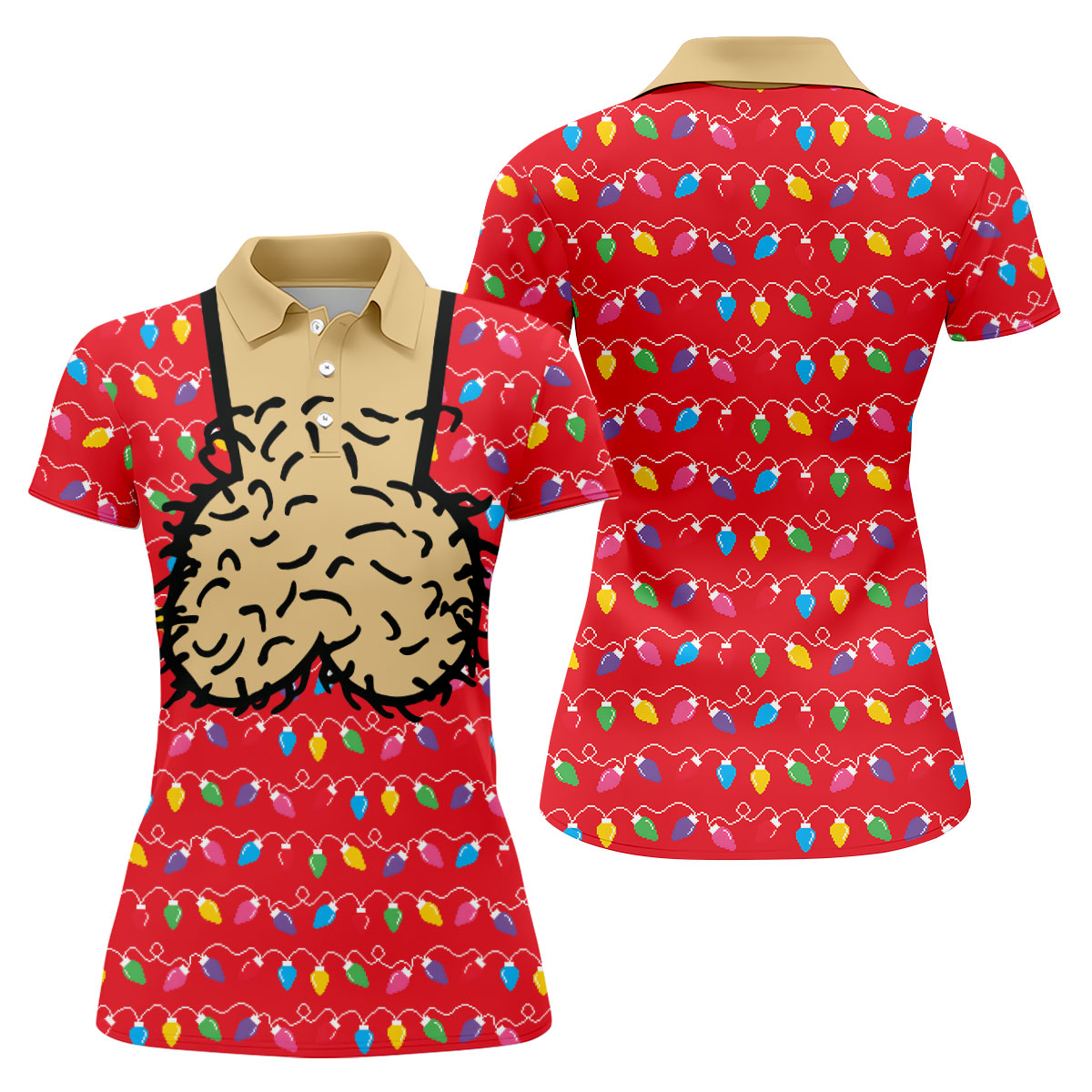 Cheeky Christmas Lights Golf Polo Shirt, Ladies Golf Shirts, Women’s Golf Apparel
