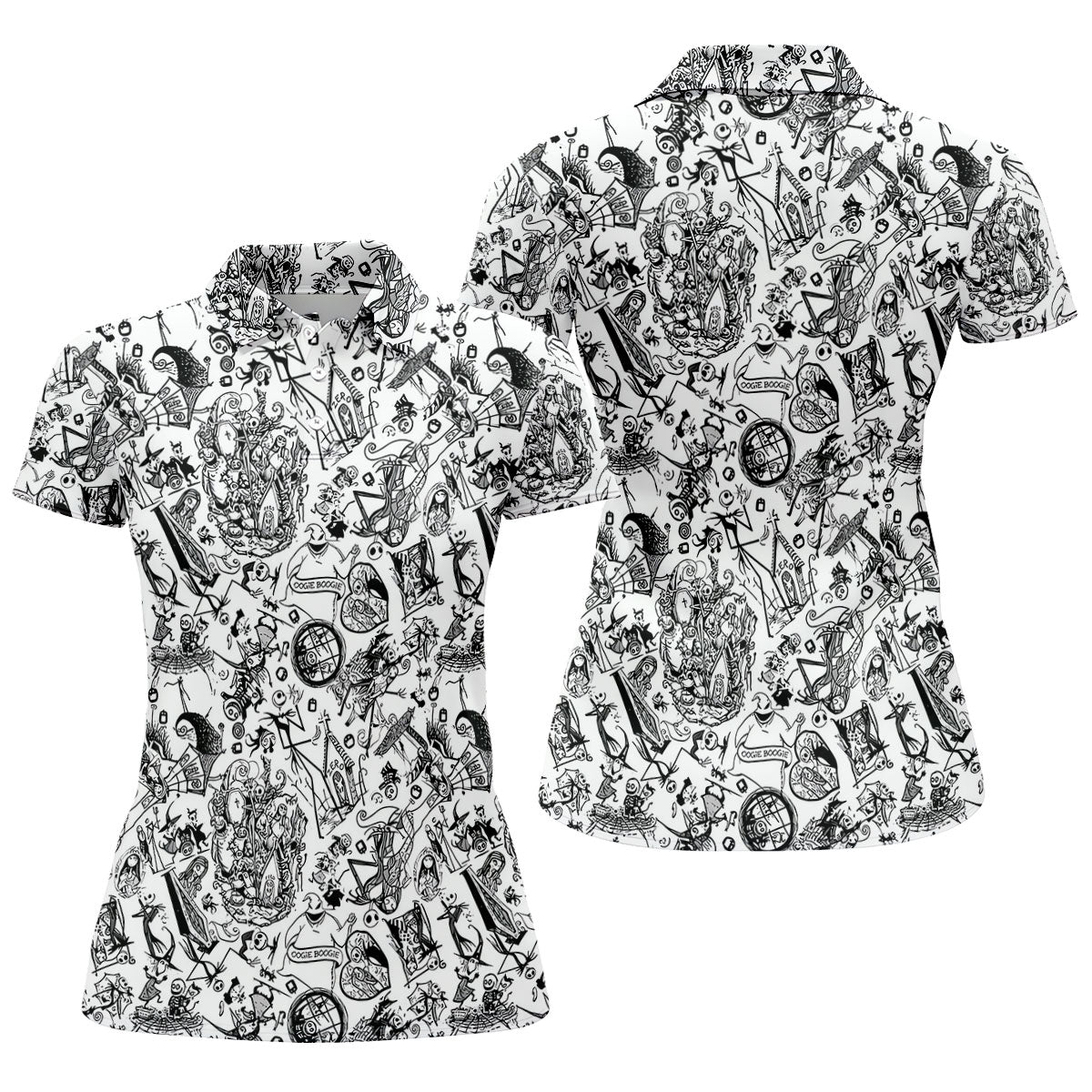 Doodle Horror Character Halloween Polo Shirt, Golf Tops For Women, Women's Golf Shirt