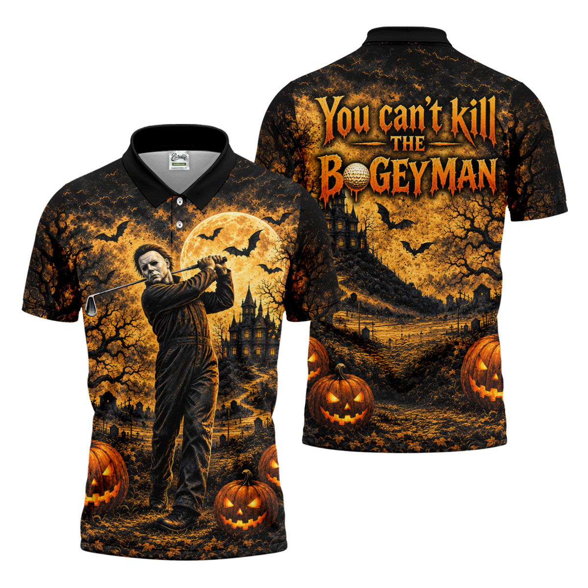 Bogeyman Horror Character Halloween Golf Polo Shirt, Mens Golf Polo, Mens Golf Shirts