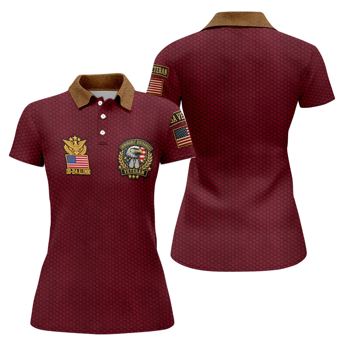 DD-214 Maroon Honeycomb Veteran Polo Shirt, Golf Shirts For Women, Veterans Day Shirt