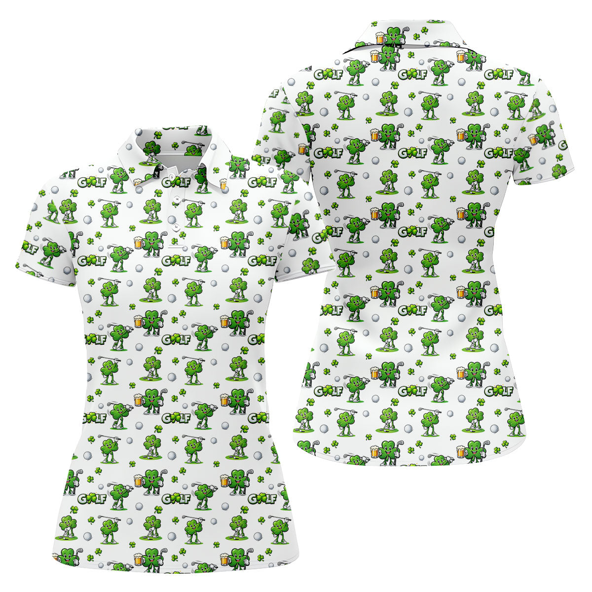 Three Leaf Clover Golf And Beer St Patrick's Day White Golf Shirt, Women's Golf Shirts, Ladies Golf Polos