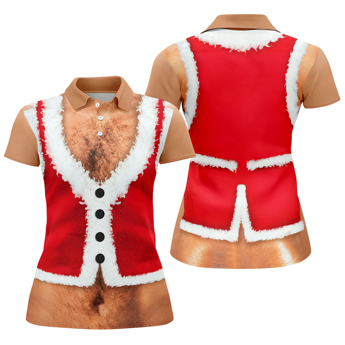 Hairy Chest Santa Print Christmas Golf Shirt, Womens Golf Tops, Golf Shirts For Women