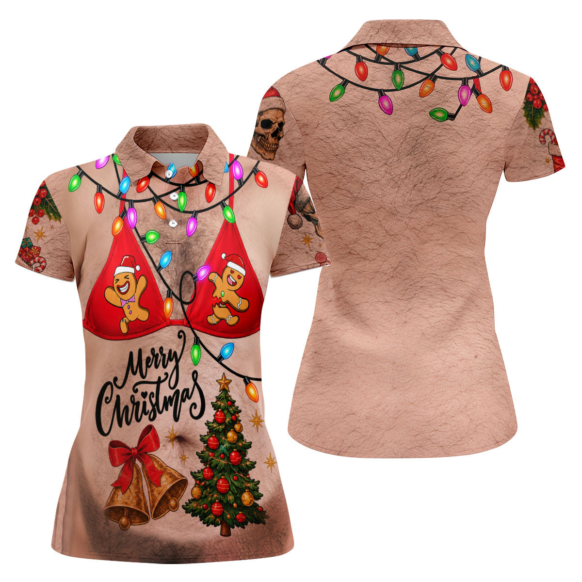 Merry Christmas Gingerbread Bra Polo Shirt, Ladies Golf Shirts, Golf Tops For Women