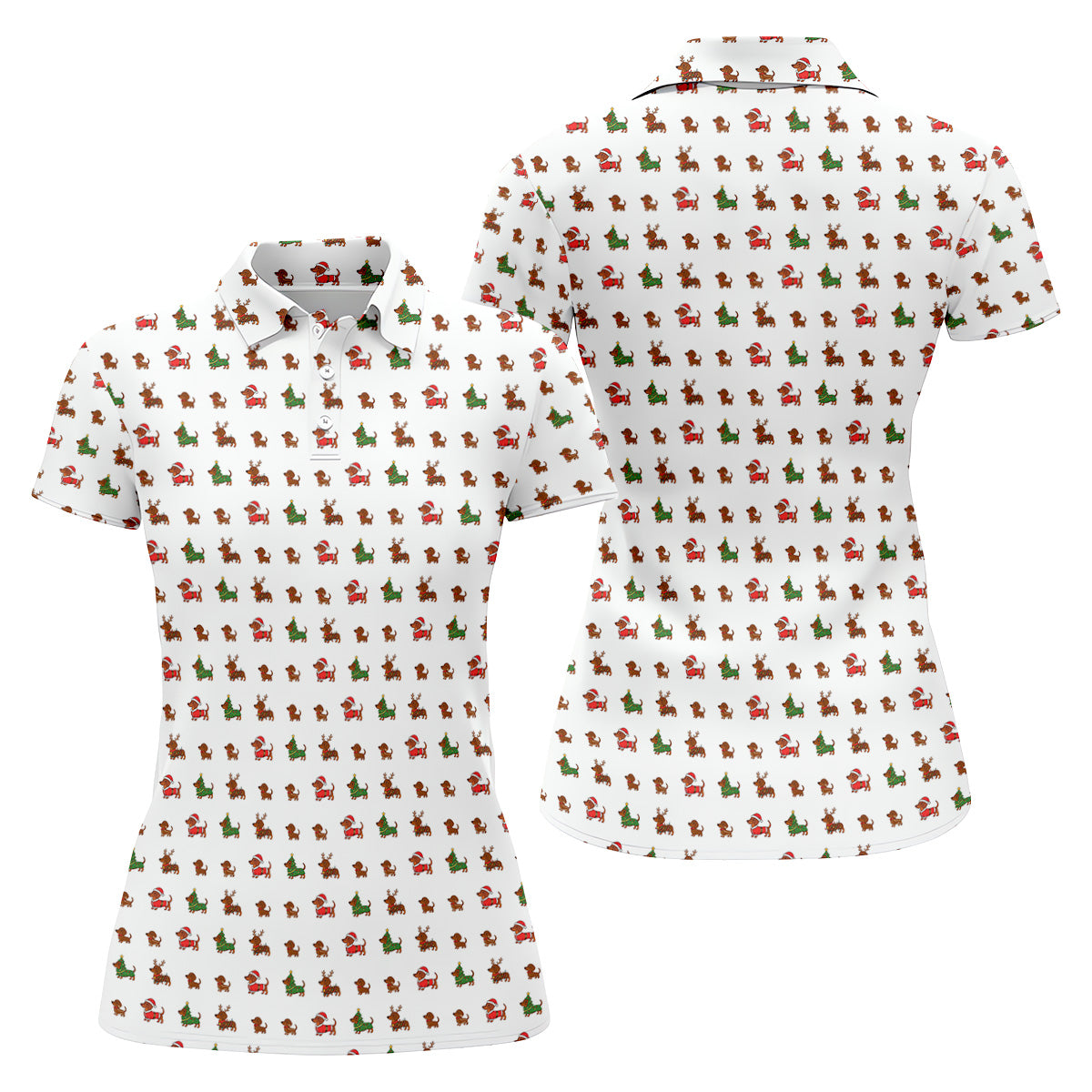 Christmas Dachshund Women's Golf Tops, Christmas Golf Shirt, Ladies Golf Polos, Golfing Apparel