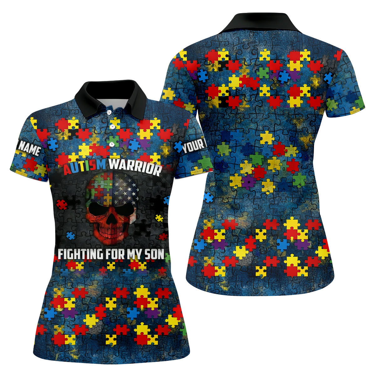 Autism Warrior Fighting For My Son Colorful Puzzles Women's Golf Tops, Unique Mother's Day Gifts