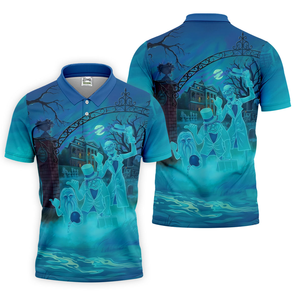 Ghost Trio At Haunted House Gate Halloween Polo Shirt, Mens Golf Shirts, Mens Polo Shirts