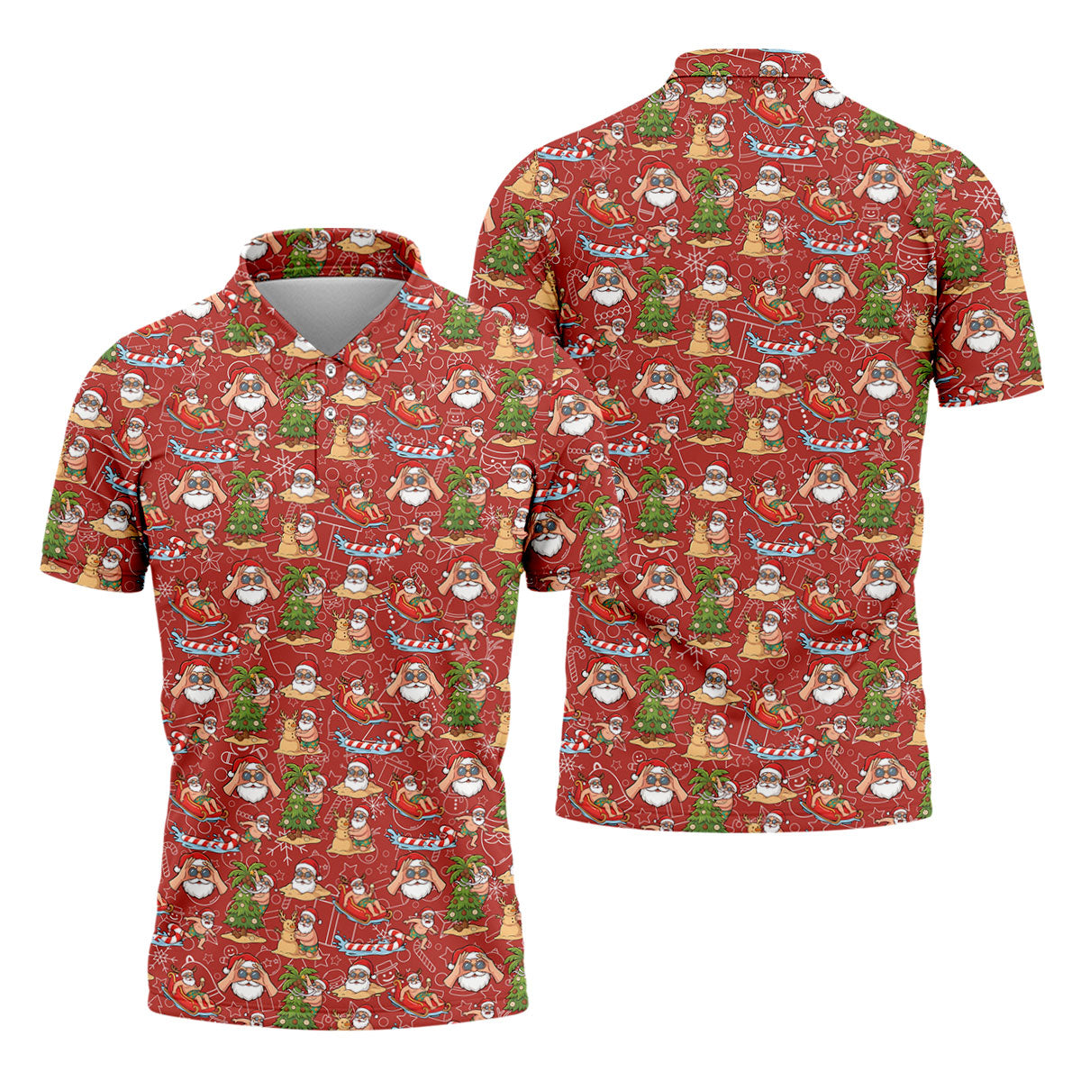 Tropical Santa Summer Christmas Pattern Polo Shirt, Mens Golf Polo, Christmas Shirt