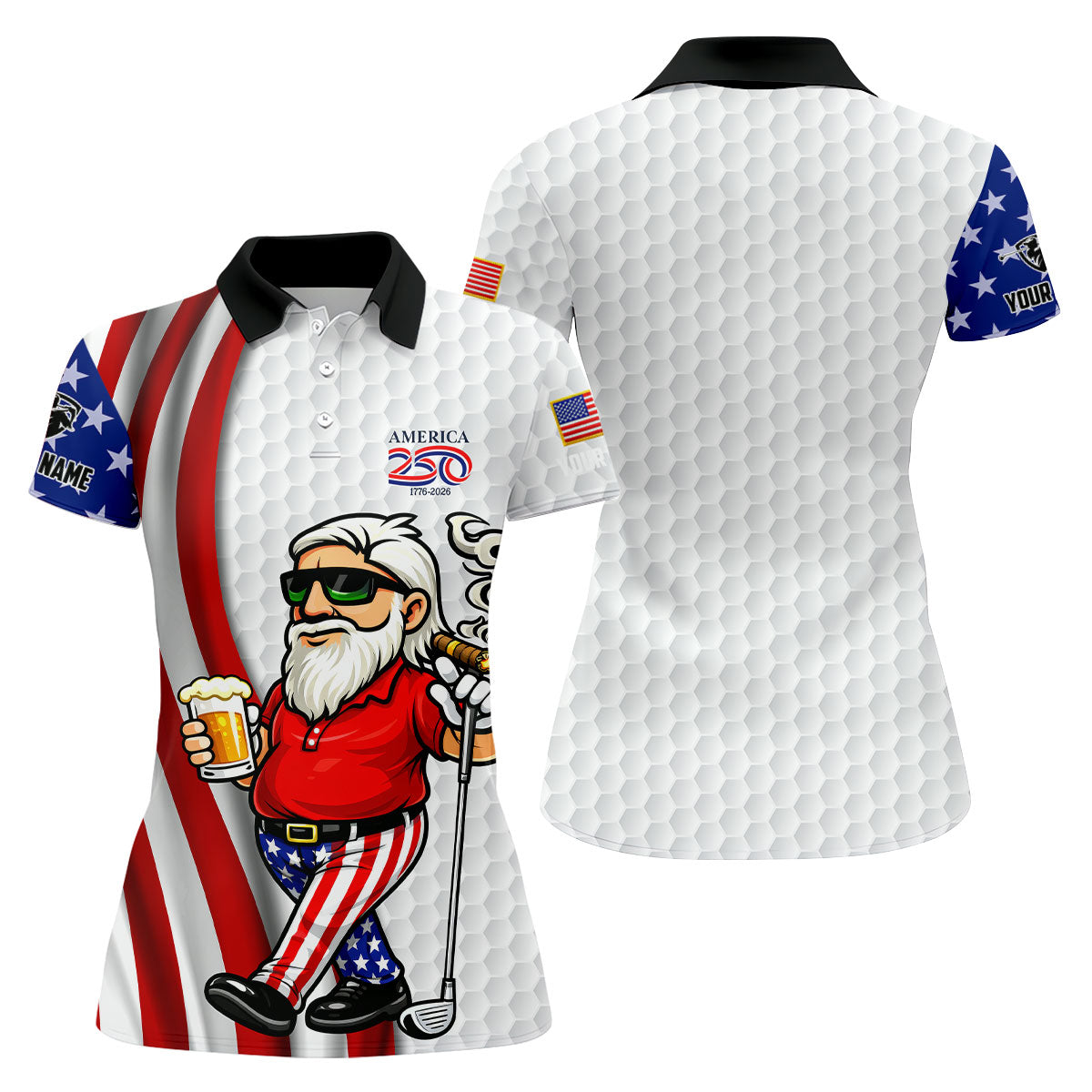 America 250 Patriotic Man 4th Of July White Golf Shirt, Golf And Beer Women's Golf Tops