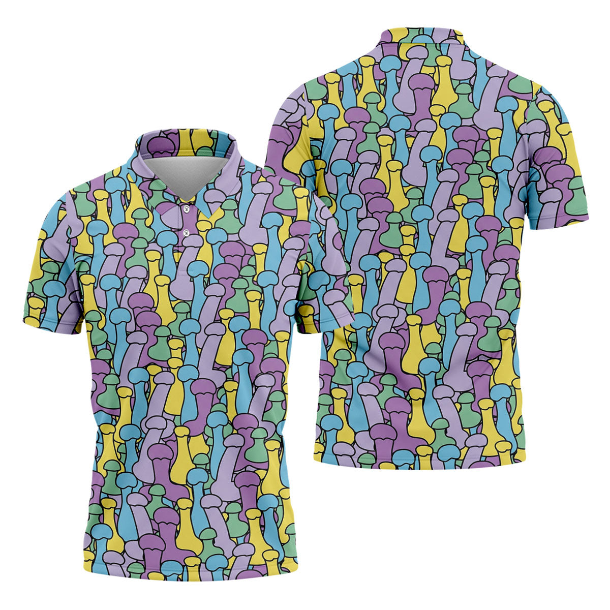 Funny Colorful Adult Humor Pattern Polo Shirt, Mens Golf Shirts, Golf Apparel For Men