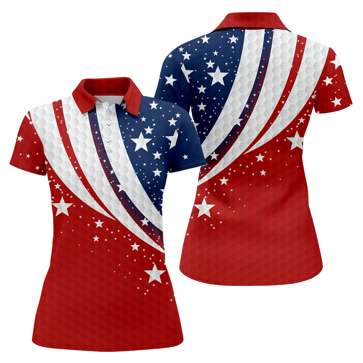 Stars And Stripes Golf Ball Pattern Patriotic 4th Of July Golf Shirt, 250 Celebration Golf Shirt For Women