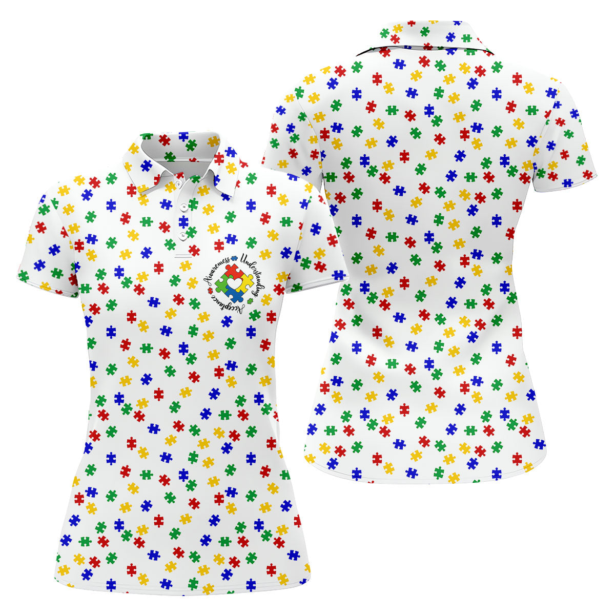 Awareness Understanding Acceptance Autism Puzzle Golf Shirt For Women, Ladies Golf Polos