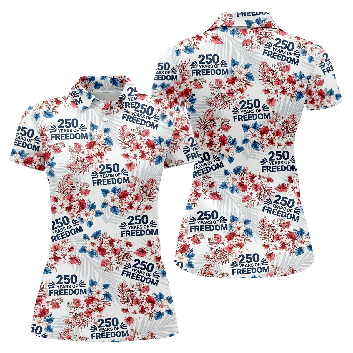 250 Years Of Freedom Tropical Vibe Retro Golf Shirt, Ladies Golf Tops, 4th Of July Golf Shirt For Women