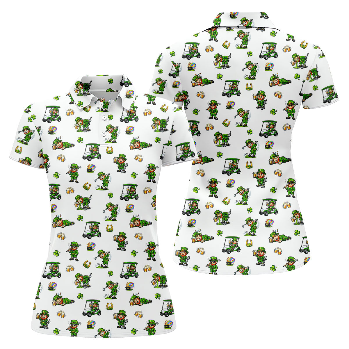 St Patrick's Day Leprechaun Golf And Beer Golf Pose Shamrock Golf Shirt, Golf Shirt For Women