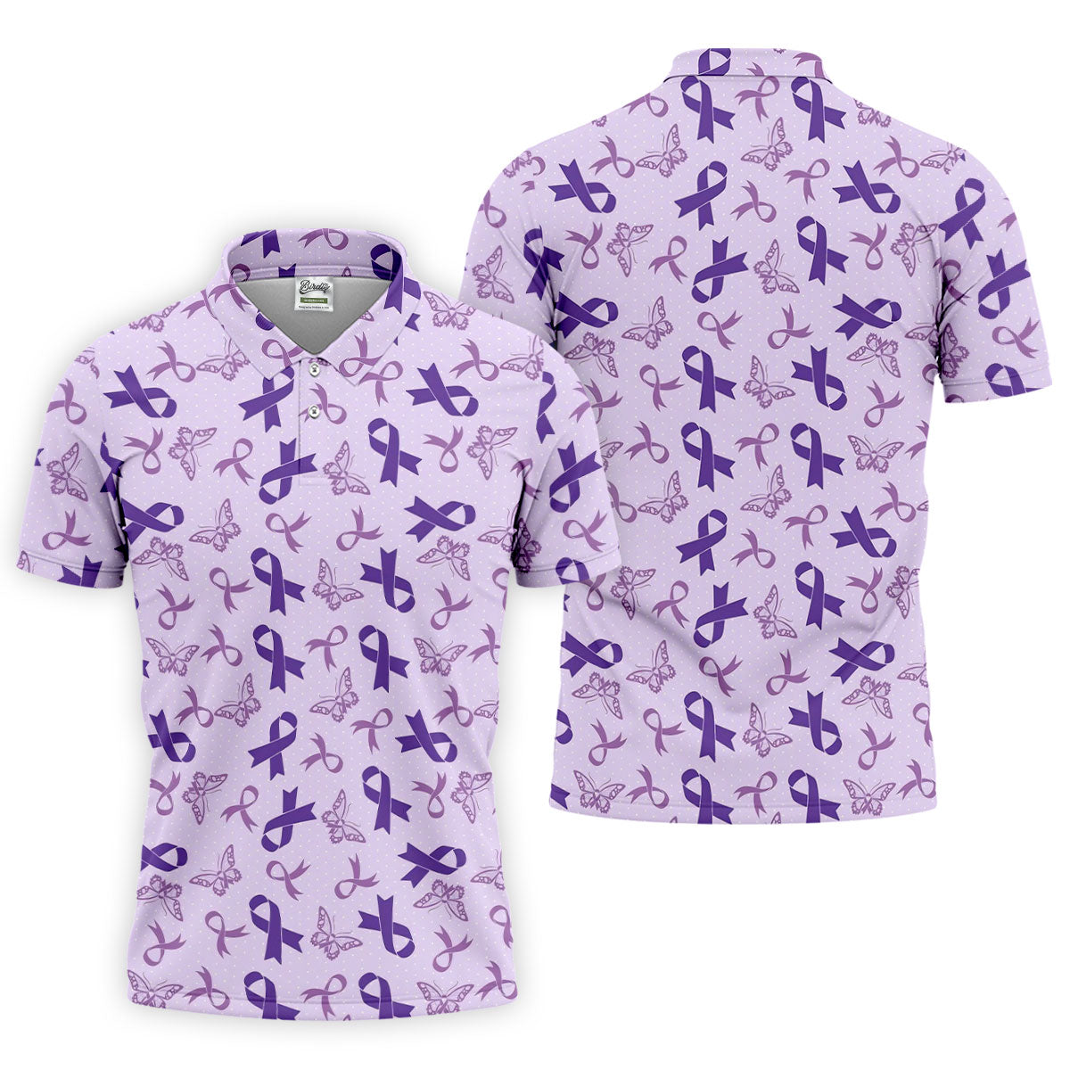 Breast Cancer Purple Ribbon Butterfly Polo Shirt, Mens Golf Polo, Breast Cancer Shirt