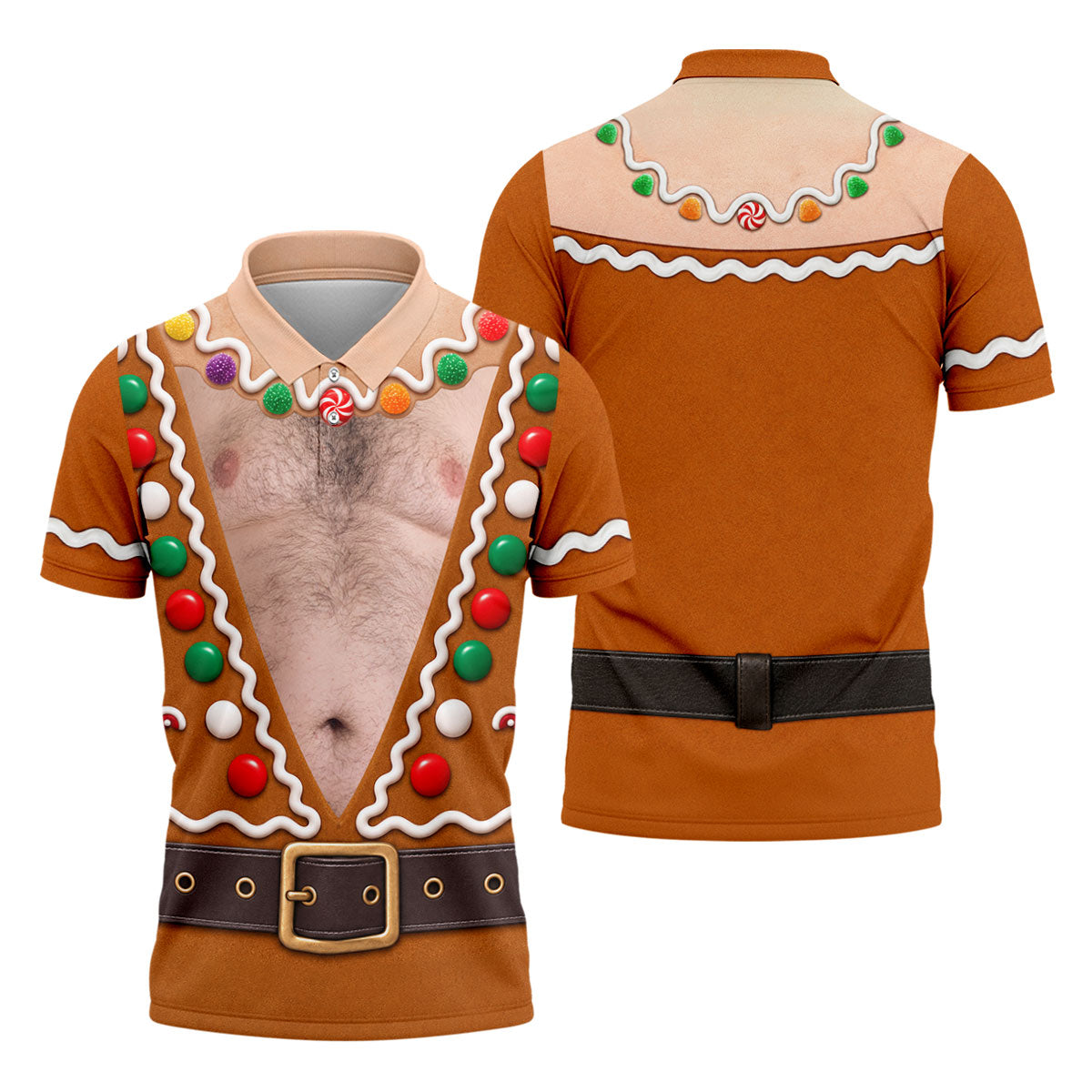 Funny Christmas Gingerbread Costume Polo Shirt, Mens Golf Apparel, Men's Golf Shirt
