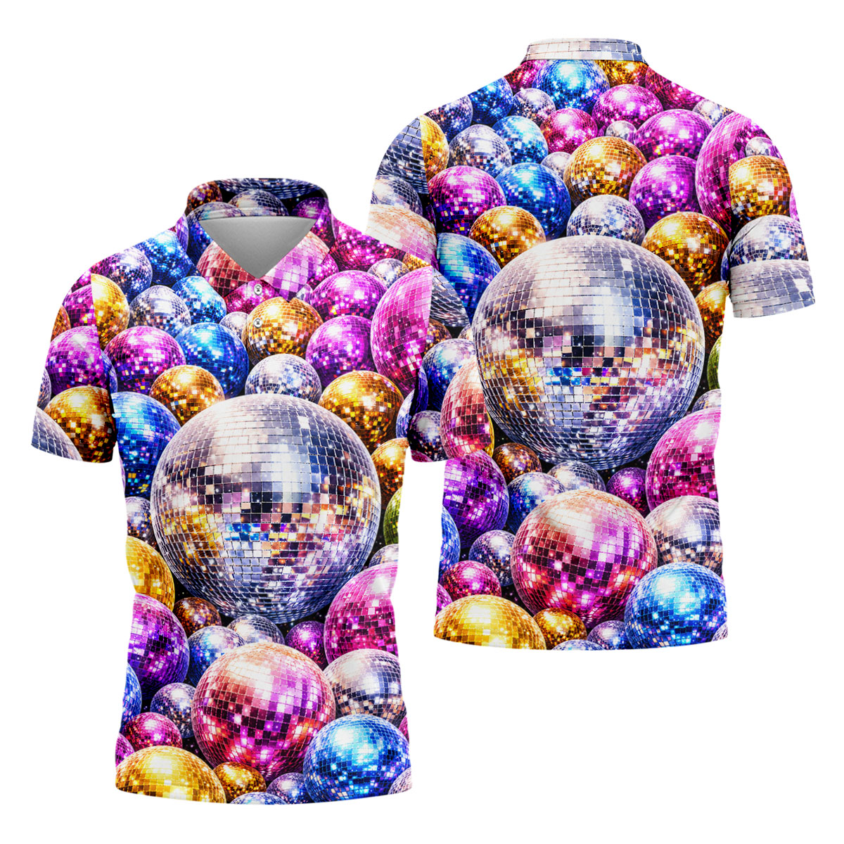Colorful Disco Ball Party Pattern Polo Shirt, Mens Golf Polo, Golf Polo Shirts For Men