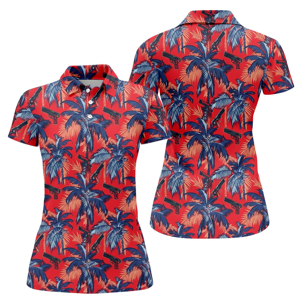 Hawaiian Palm Tree Military Theme Red Golf Shirt, Women Golf Top, Ladies Golf Shirts