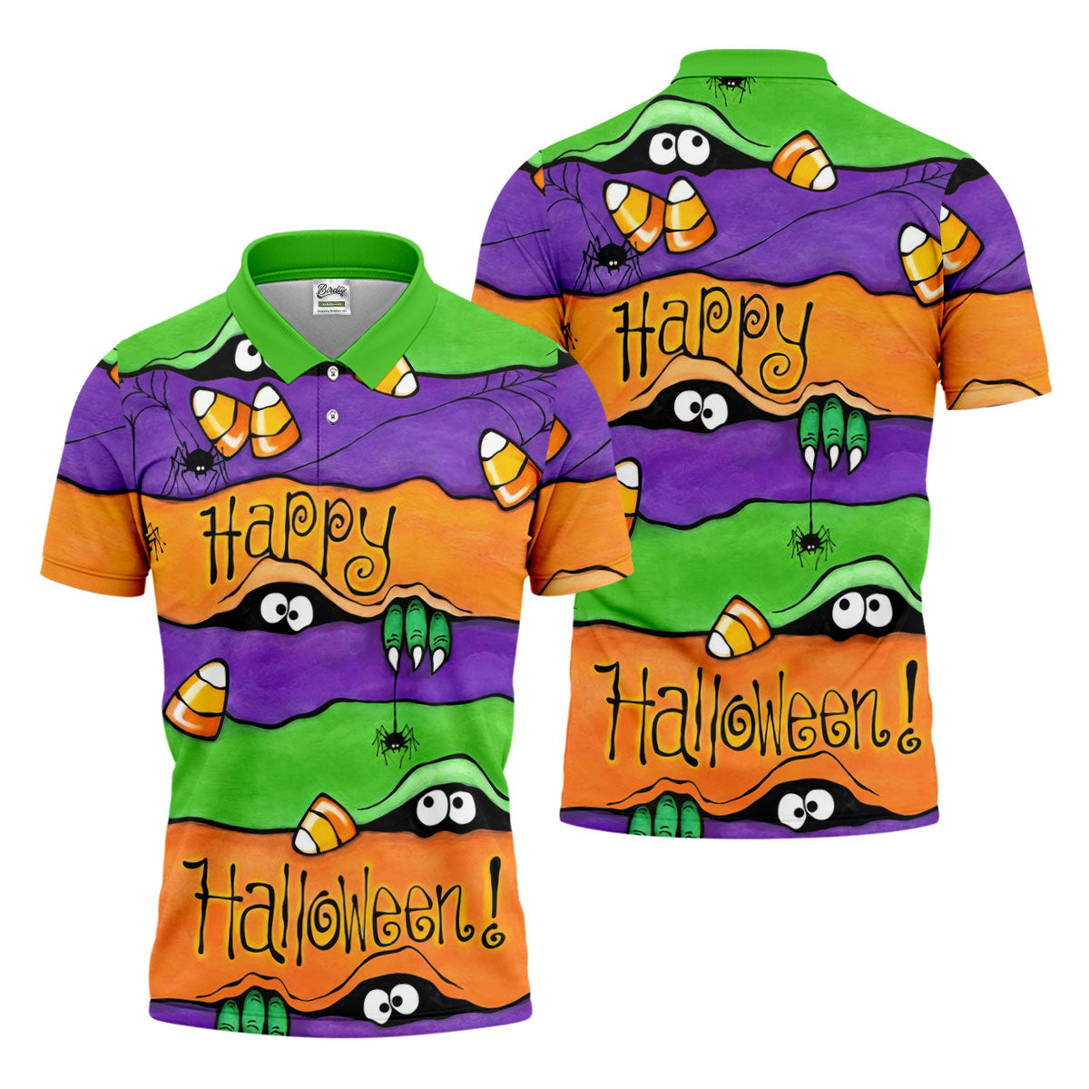 Happy Halloween Candy Monster Horror Character Polo Shirt, Golf Shirt, Mens Golf Polo