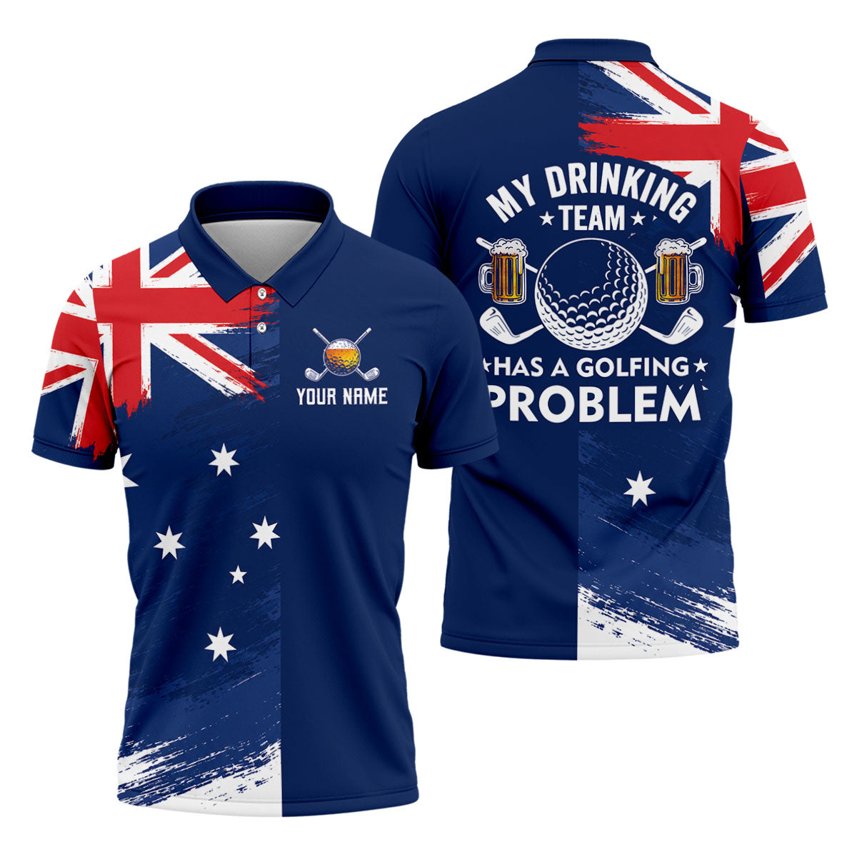 My Drinking Team Has A Golfing Problem Australia Flag Print Men's Golf Top, Golf Shirts For Men