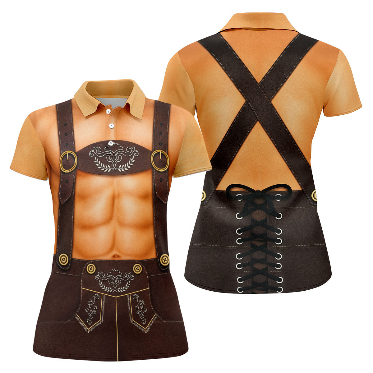 Funny Lederhosen Oktoberfest Costume Polo Shirt, Golf Shirts For Women, Women’s Golf Apparel