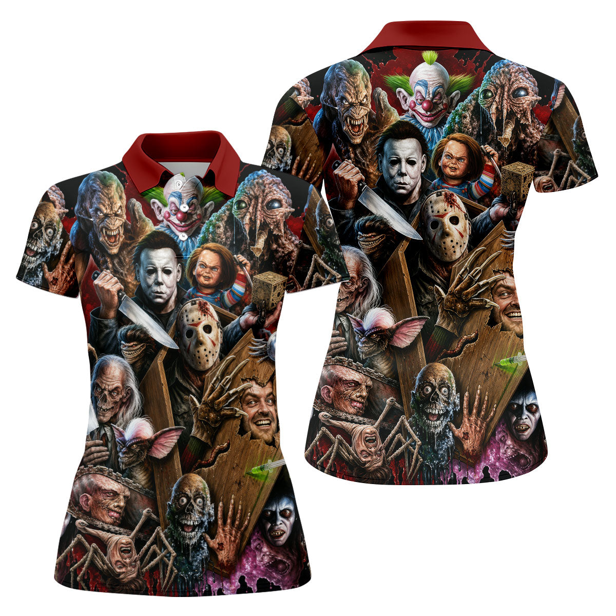 Classic Horror Character Halloween Golf Shirt, Women's Golf Apparel, Printed Golf Shirt