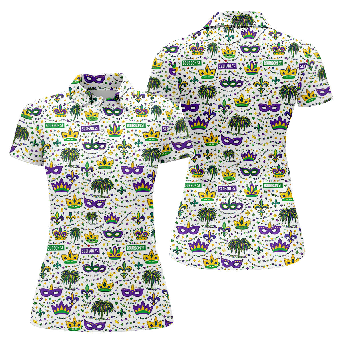 Crown Mask Fleur De Lis Mardi Gras Golf Shirt, Women's Golf Shirts, Ladies Golf Polos, Golf Shirt For Women