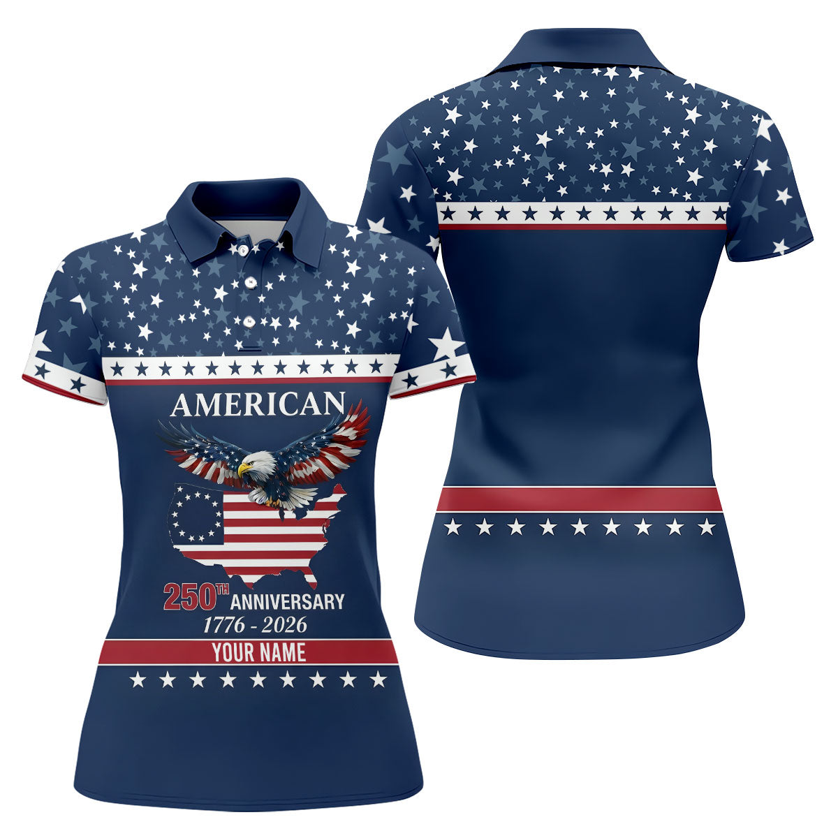 American Bald Eagle 250th Anniversary Patriotic Stars Golf Shirt, 4th Of July Golf Shirt For Women