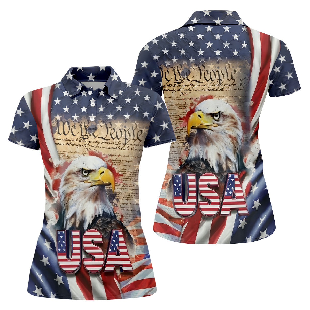 We The People Bald Eagle USA 250th Anniversary Women's Golf Tops, Ladies Golf Shirts, 4th Of July Patriotic Golf Shirt