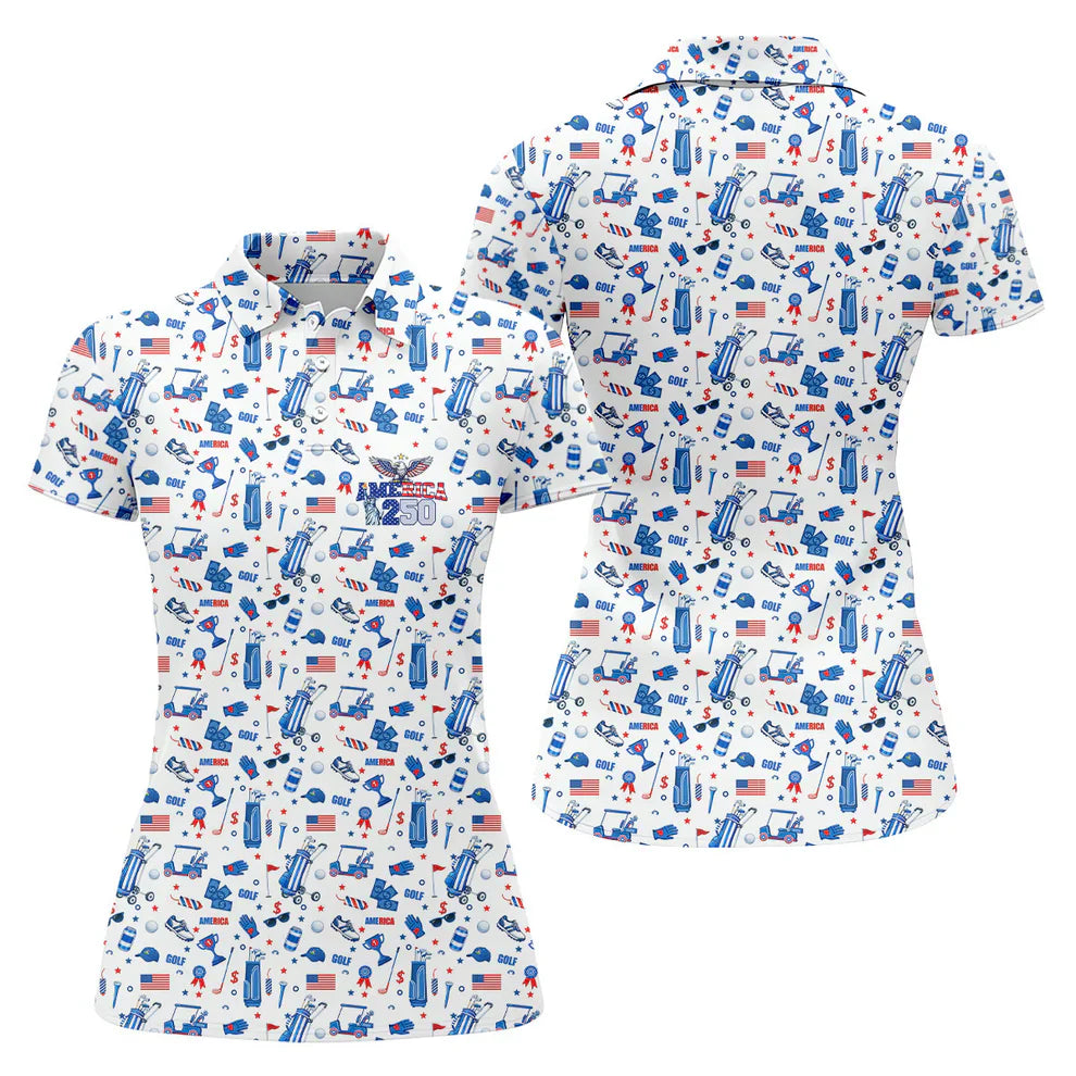 America 250 Years Patriotic Golf Shirt, American Symbols 4th Of July Golf Shirt, Golf Shirt For Women
