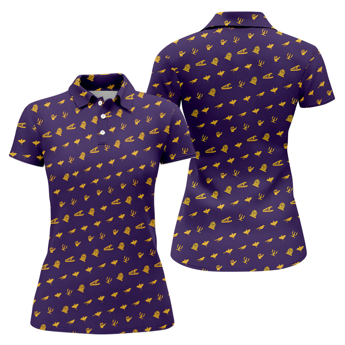 Purple Gravestone Bat Halloween Pattern Polo Shirt, Golf Polo For Women, Ladies Golf Top
