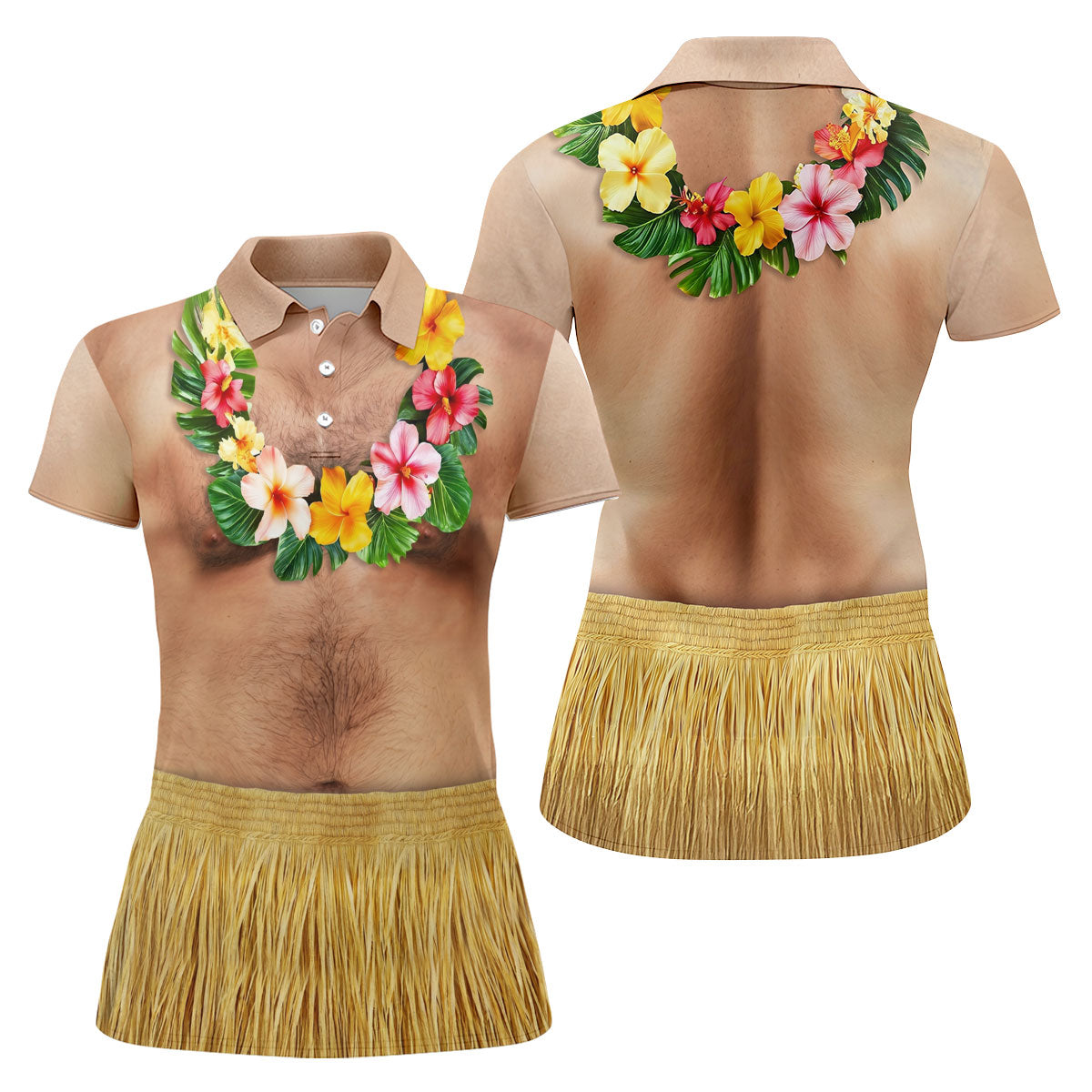 Floral Lei Tropical Theme Party Fun Women's Golf Shirts, Hawaiian Golf Shirt, Ladies Golf Polos