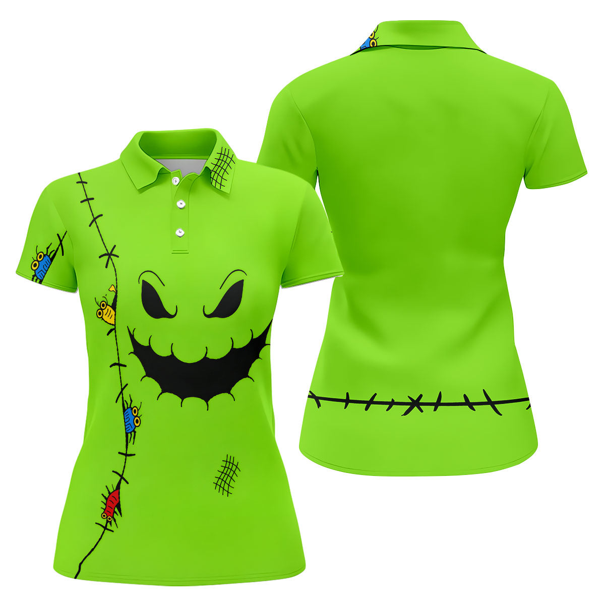 Halloween Monster Face Sleeveless Golf Polo Shirt, Women's Golf Tops, Golf Tops For Women