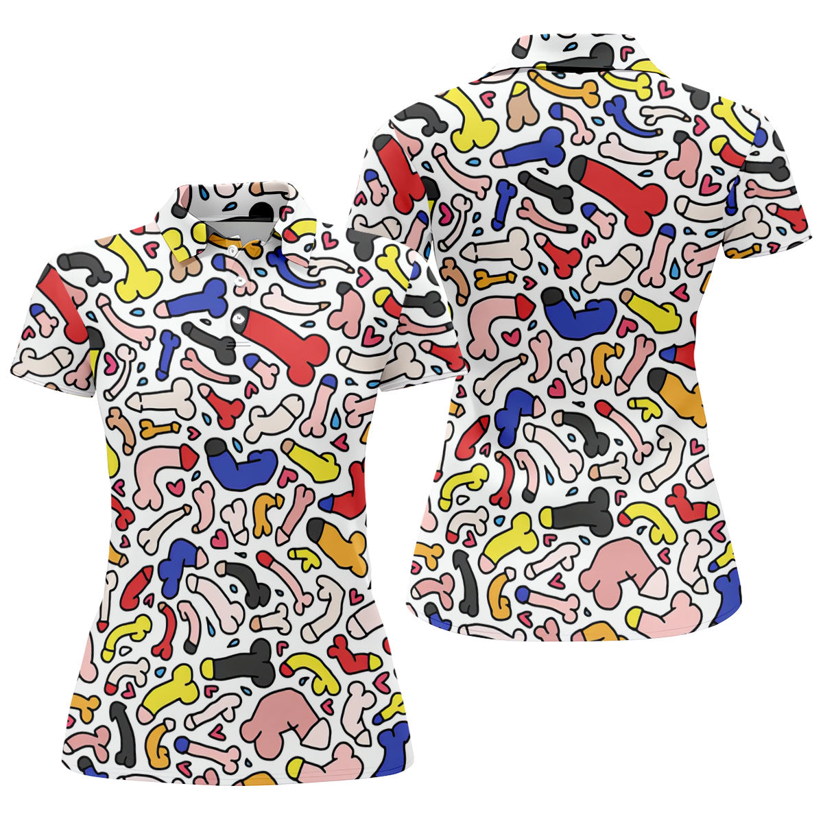 Funny Colorful Adult Doodle Pattern Polo Shirt, Womens Golf Polo, Golf Shirts For Women
