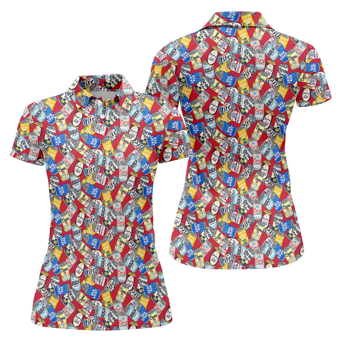 American Beer Cans Red Golf Shirt, Ladies Golf Shirts, Golf And Beer Golf Shirt For Women