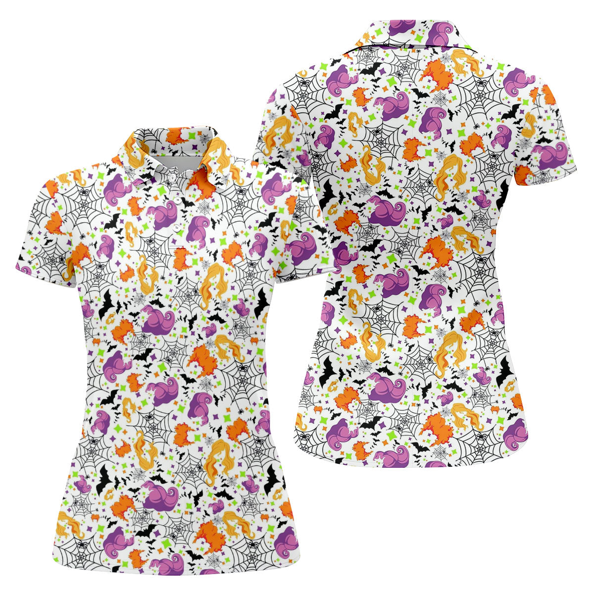 Halloween Witch Horror Character Pattern Polo Shirt, Women's Golf Tops, Ladies Golf Shirts