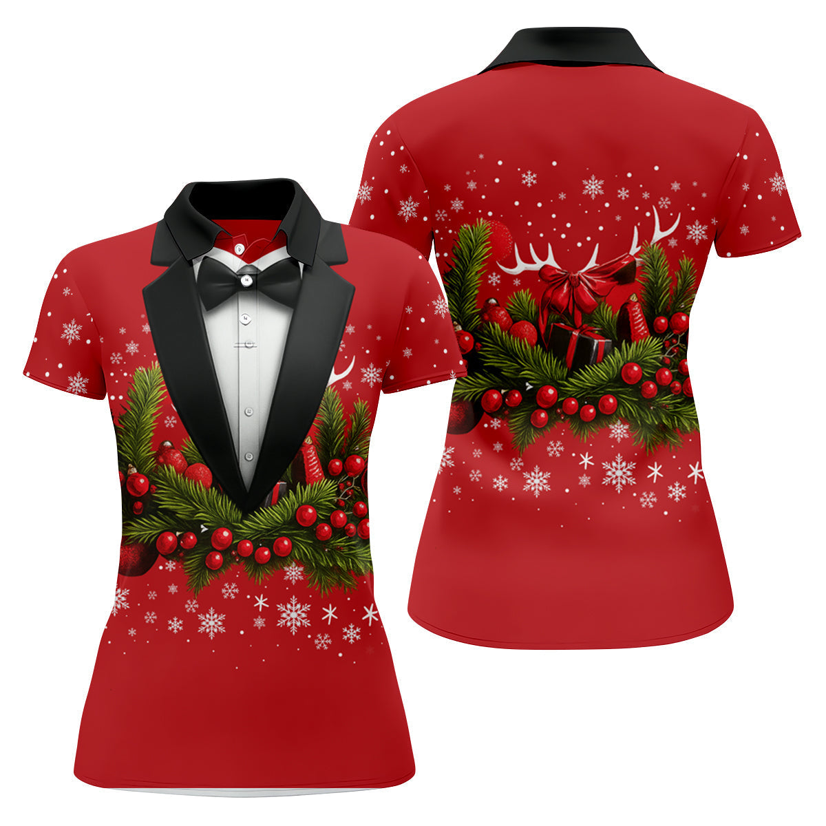 Christmas Mistletoe Vintage Prints Women Golf Top, Christmas Golf Shirt, Ladies Golf Tops