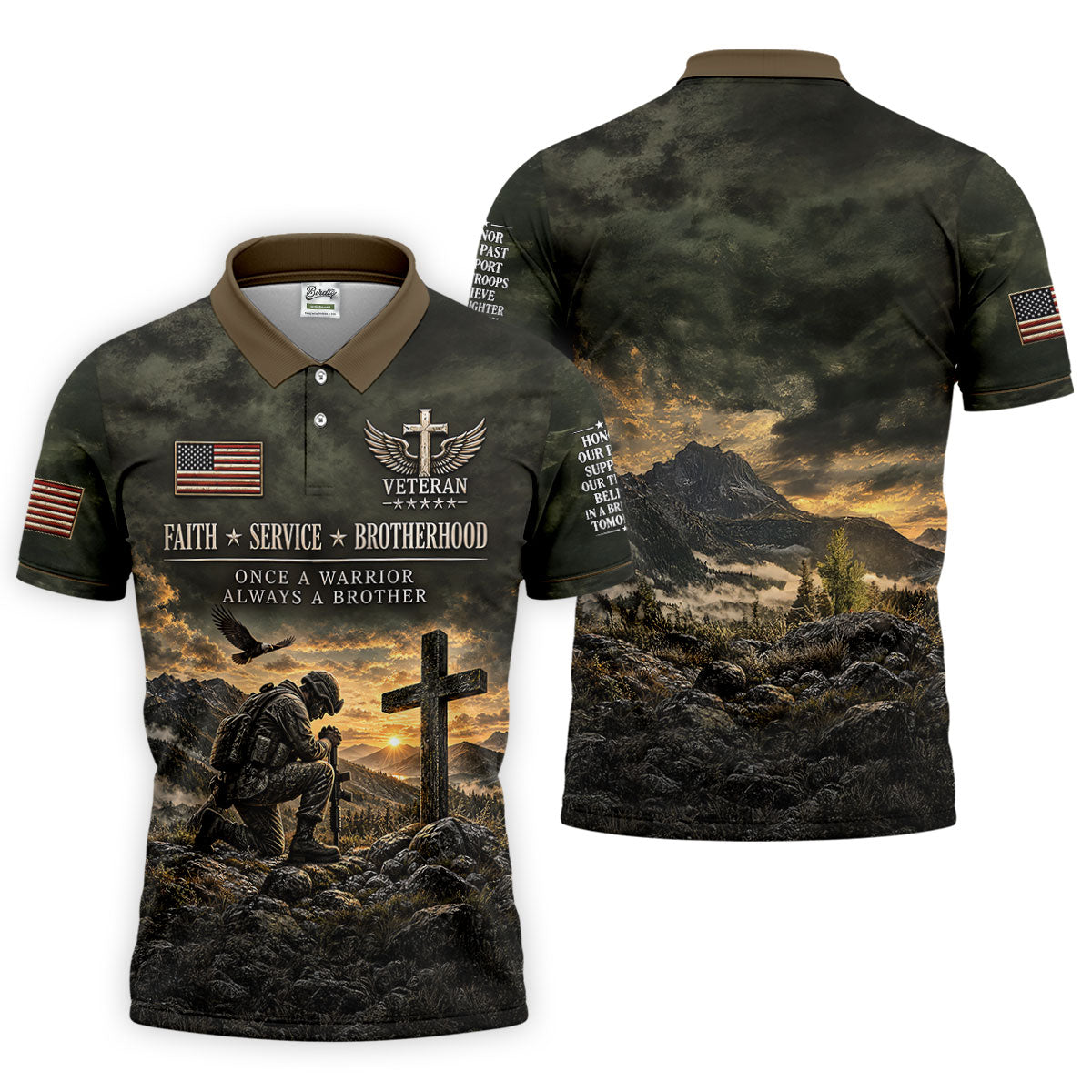 Veterans Day Praying Soldier Cross Polo Shirt, Polo Shirts For Men, Mens Golf Shirts
