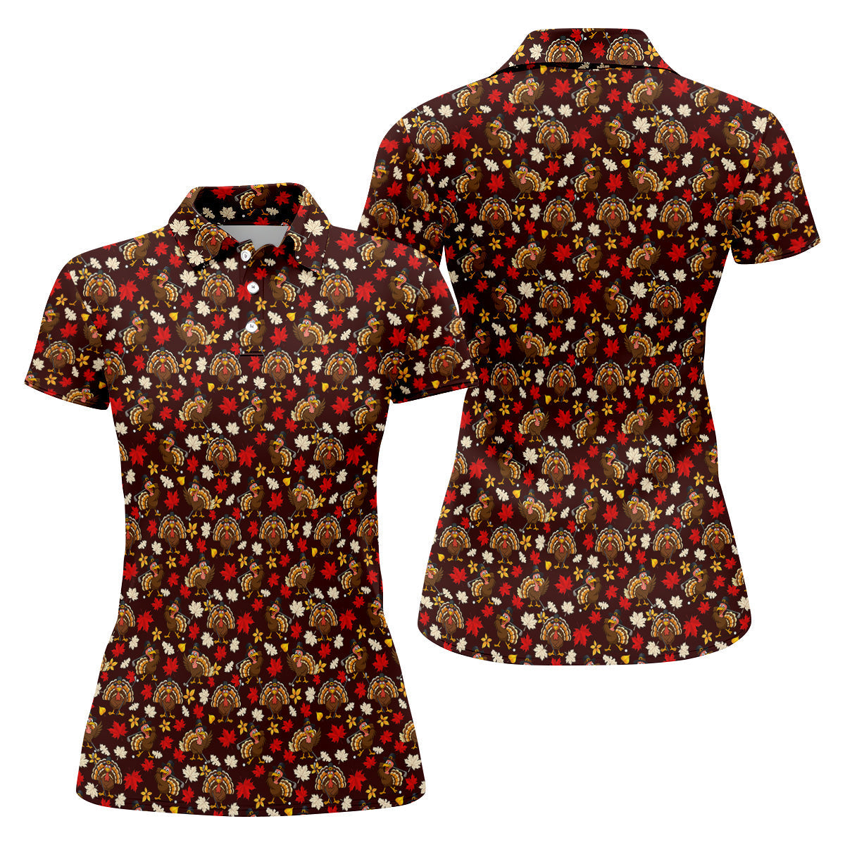 Funny Thanksgiving Turkey Golf Pose Women Golf Top, Ladies Golf Polos, Golf Gifts For Women