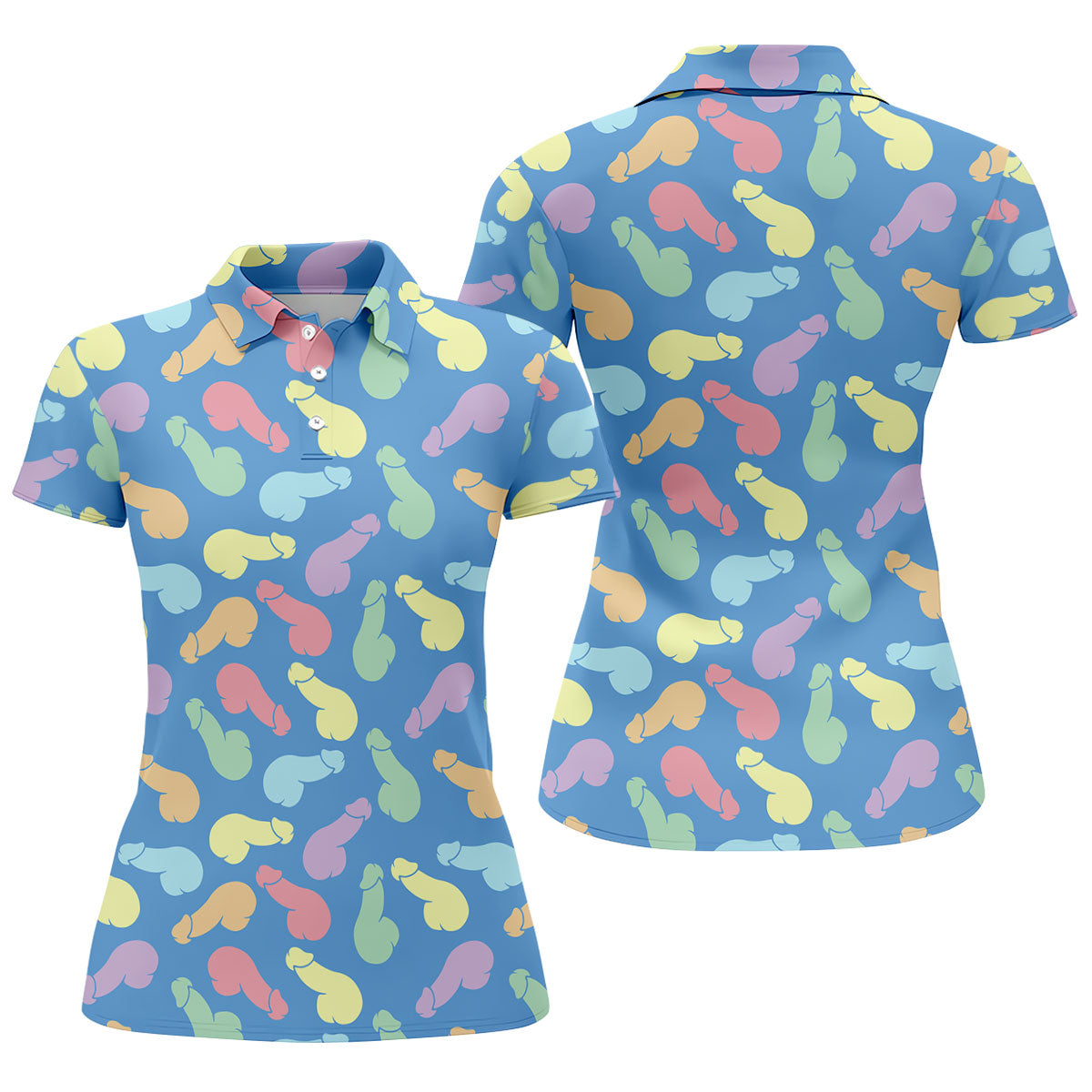 Funny Pastel Adult Pattern Blue Polo Shirt, Womens Golf Polo, Golf Shirts For Women
