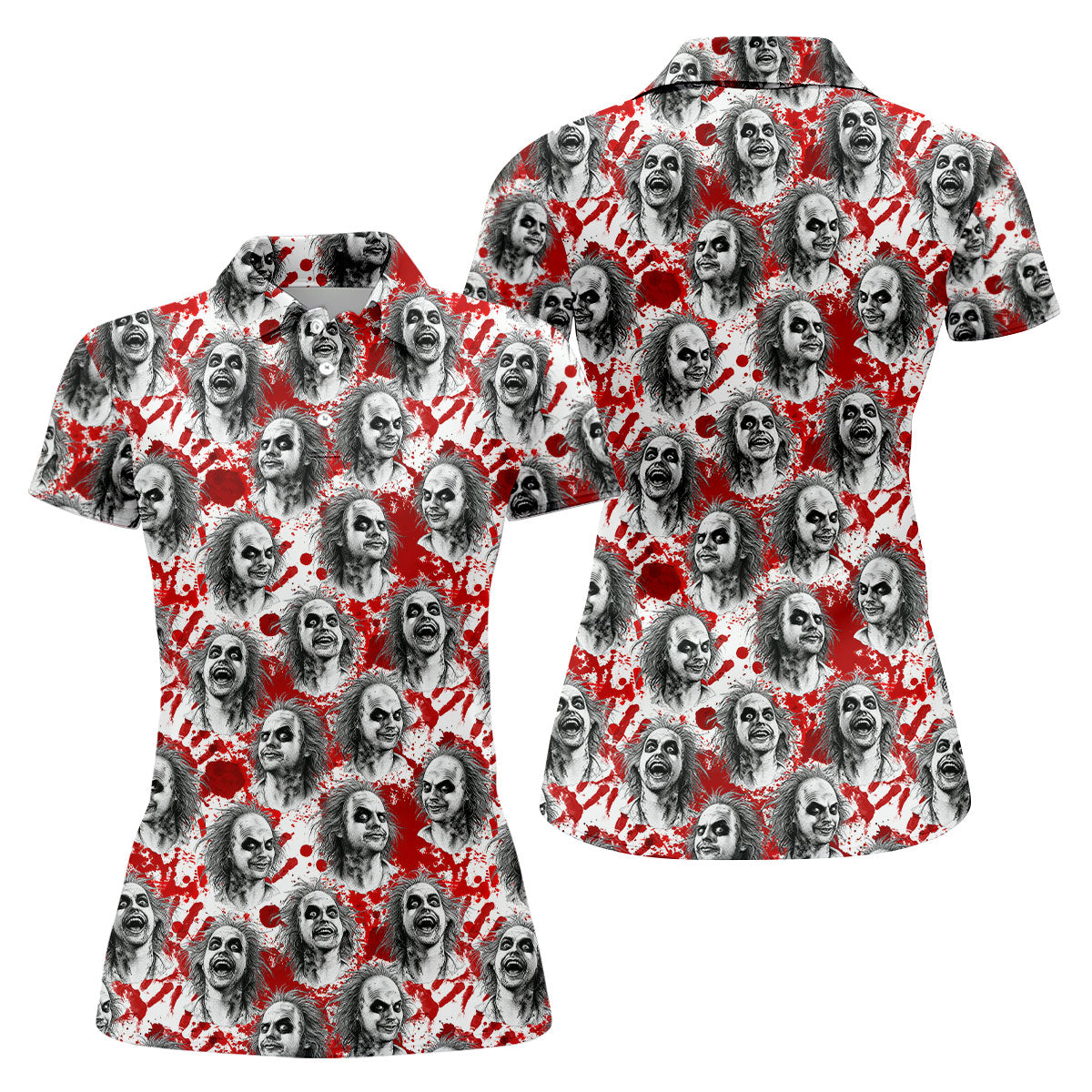 Halloween Horror Character Faces Polo Shirt, Golf Shirts For Women, Golf Polo For Women