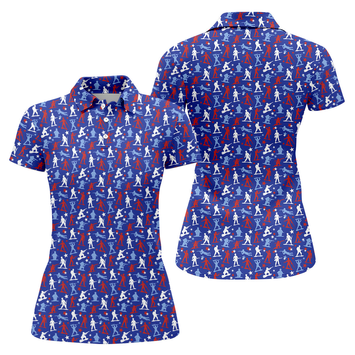 Red White Blue Soldier Pose Patriotic 4th Of July Golf Shirt, 250th Anniversary Golf Shirt For Women