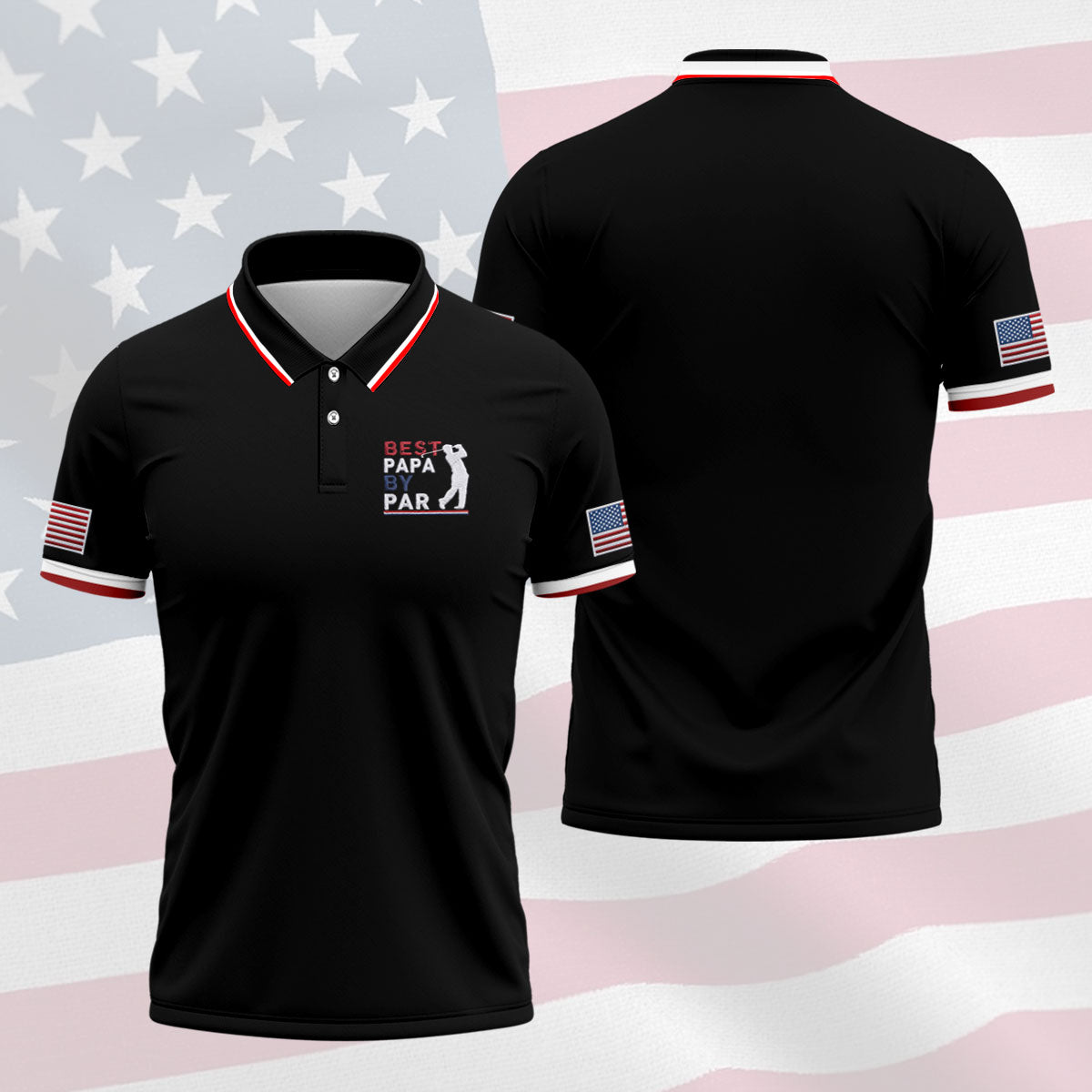 Black Best Papa By Par Embroidered Golf Polo Shirt, Mens Golf Apparel, Mens Golf Polo