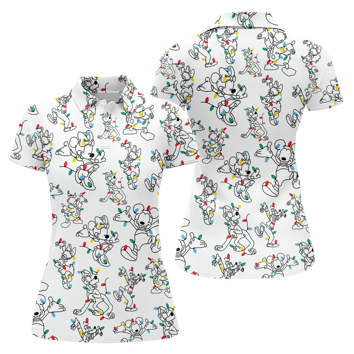 Happy Cartoon Characters Xmas Golf Shirt, Women's Golf Shirts, Golf Gifts For Women, Christmas Golf Shirt
